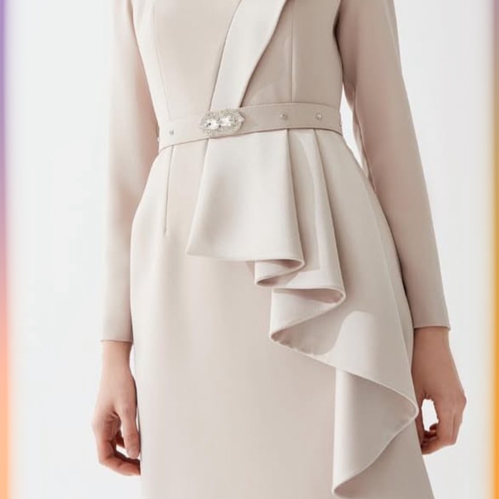 Elegant Long-Sleeve Peplum Detail Dress